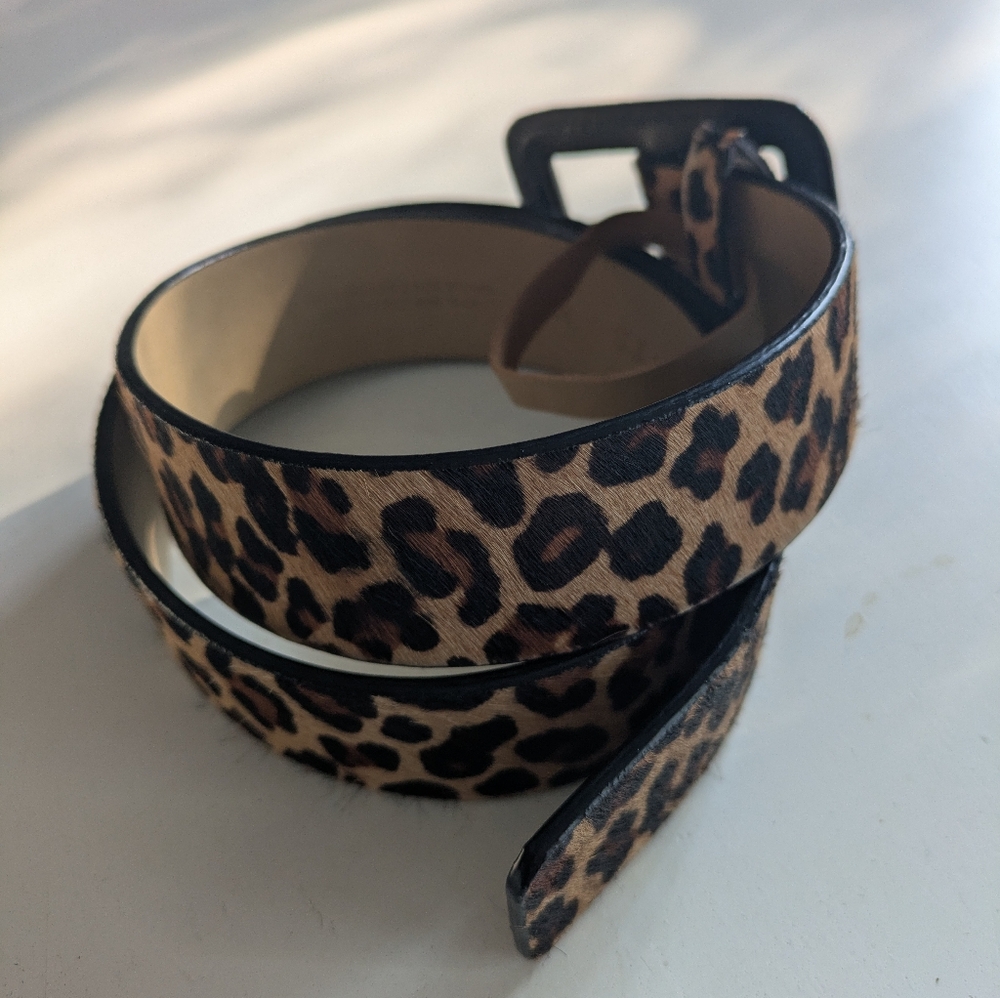 Talbots Leopard Print Hair Calf Leather Belt with Black Buckle - Picture 2 of 4